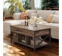 Pirlo Plush Industrial Lift Top Coffee Table With Hidden Storage Rustic Brown Pirlo Plush Brown
