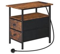 Pirlo Plush Industrial Nightstand Side End Table With Charging Station And Drawers