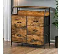Rafaelo Mobilia Industrial Rustic Brown Chest With 5 Fabric Drawers