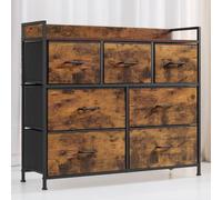 Rafaelo Mobilia Industrial Rustic Brown Chest With 7 Fabric Drawers