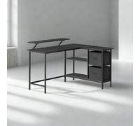 Pirlo Plush Industrial Rustic L-Shaped Corner Computer Desk With Drawers Black Pirlo Plush Black