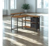 Pirlo Plush Industrial Rustic L-Shaped Corner Computer Desk With Drawers in Brown Pirlo Plush Brown