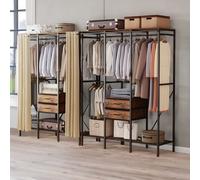 Pirlo Plush Industrial Rustic Open Wardrobe Garment Rail With Storage Shelves & Drawers in Brown Pirlo Plush Brown