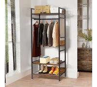 Pirlo Plush Industrial Rustic Open Wardrobe Garment Rail With Storage Shelves in Brown Pirlo Plush Brown