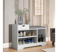 Pirlo Plush Industrial Shoe Storage Bench With 3 Open Shelves in White Pirlo Plush White