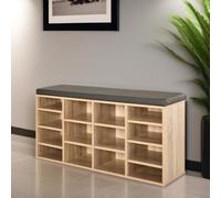 Pirlo Plush Industrial Shoe Storage Bench With Cushion Seat With 14 Compartments