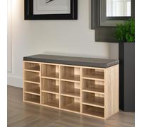 Pirlo Plush Industrial Shoe Storage Bench With Cushion Seat With 14 Compartments in Natural Pirlo Plush Natural