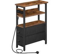 Pirlo Plush Industrial Slim Side End Table With Charging Station And Drawers