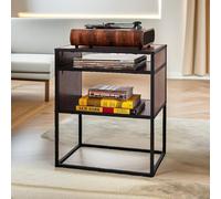 Rafaelo Mobilia Industrial Square Side Table With Open Storage Dark Walnut