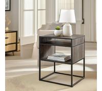 Rafaelo Mobilia Industrial Square Side Table With Open Storage Grey Walnut