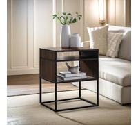 Pirlo Plush Industrial Square Side Table With Open Storage in Walnut Pirlo Plush Walnut