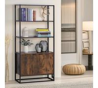 Pirlo Plush Industrial Storage Cabinet With 3 Open Shelves Rustic Brown