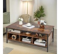 Pirlo Plush Industrial Wooden Coffee Table With Storage Shelves in Brown Pirlo Plush Brown