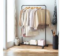 Pirlo Plush Metal Clothes Rack Rail on Wheels With Storage Shelf in Black Pirlo Plush Black