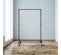 Pirlo Plush Metal Clothes Rack Rail on Wheels With Storage Shelf in Black Pirlo Plush Black