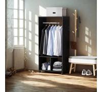 Pirlo Plush Open Wardrobe Clothes Rail With Storage Shelves on Wheels Black Pirlo Plush Black