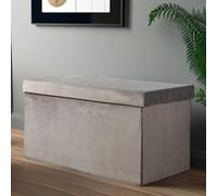 Pirlo Plush Ottoman Storage Box Foldable Grey Velvet Pirlo Plush Grey