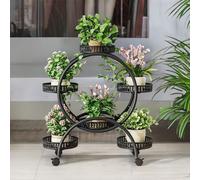 Pirlo Plush Round Metal Indoor Outdoor Plant Stand Organiser With 6 Tiers Black Pirlo Plush Black