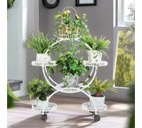 Pirlo Plush Round Metal Indoor Outdoor Plant Stand Organiser With 6 Tiers White Pirlo Plush White