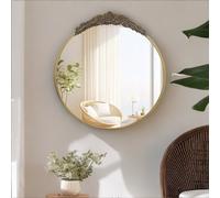 Pirlo Plush Round Wall Gold Mirror With Floral Pattern Pirlo Plush Gold