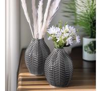 Pirlo Plush Set Of 2 Grey Leaf Ceramic Vase