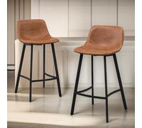 Pirlo Plush Set Of 2 Industrial Brown Bar Stools