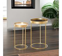 Pirlo Plush Set Of 2 Nesting Tables With Metal Gold Frame Pirlo Plush Gold