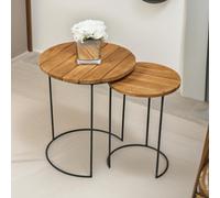 Pirlo Plush Set Of 2 Round Teak Nesting Tables Rustic Brown Pirlo Plush Brown