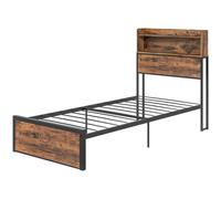 Pirlo Plush Single Industrial Bed Frame with Headboard & Storage Rustic in Brown Pirlo Plush Brown Single