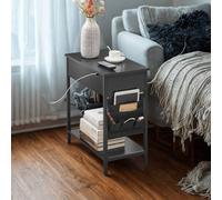 Pirlo Plush Slim Smart Bedside End Table With Power & USB Outlets Black Pirlo Plush Black