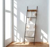Pirlo Plush Towel Blanket Ladder Shelf Rack With Hooks in Brown Pirlo Plush Brown