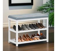 Rafaelo Mobilia Wooden 2 Tier Shoe Rack Bench Grey