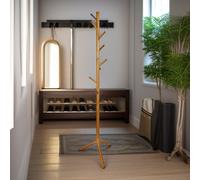 Rafaelo Mobilia Wooden Adjustable Coat Stand With 8 Hooks Brown