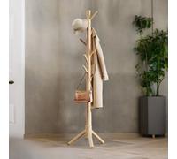 Pirlo Plush Wooden Coat Stand Stand With 8 Hooks Natural Brown