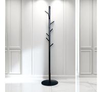 Pirlo Plush Wooden Coat Stand With 8 Hooks With Round Base in Black Pirlo Plush Black