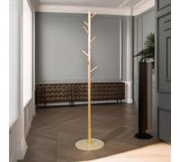 Rafaelo Mobilia Wooden Coat Stand With 8 Hooks Brown With Round Base