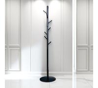 Pirlo Plush Wooden Coat Stand With 8 Hooks With Round Base in Black Pirlo Plush Black