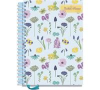 Pirongs Teacher Planner 2025-2026 A4 | 6 Lesson Page a Day | Undated Hardback Wiro-bound - Spring Flower