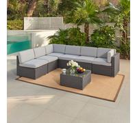 Pisa Grey Modular Rattan Garden Sofa Set with Grey Cushions Home Detail Grey One Size