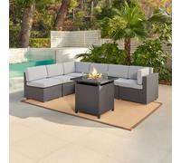 Pisa Grey Rattan Modular Garden Sofa Set, With Fire Pit Table Home Detail Grey One Size
