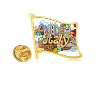 Pisa Milan Cathedral Italy Graffiti Golden Metal Flag Lapel Pin Badge