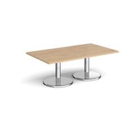 Pisa rectangular coffee table with round chrome bases 1400mm x 800mm - Kendal oak