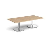 Pisa rectangular coffee table with round chrome bases 1600mm x 800mm - Kendal oak