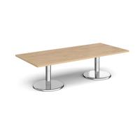 Pisa rectangular coffee table with round chrome bases 1800mm x 800mm - Kendal oak