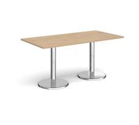 Pisa rectangular dining table with round chrome bases 1600mm x 800mm - Kendal oak