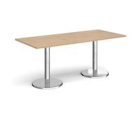 Pisa rectangular dining table with round chrome bases 1800mm x 800mm - Kendal oak