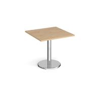 Pisa square dining table with round chrome base 800mm - Kendal oak
