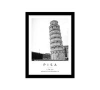 Pisa Travel Print Pisa Wall art Black and white Poster A4 Print in Black frame 24.5 X 33cm (9.6x13inch)