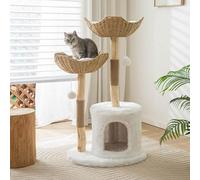 Modern Cat Tree for Indoor Cats Large Adult 46" Tall,Wooden Cat Tower for Large Cats with Scratching Post,Luxury Cat Condo, White.
