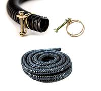 Pisces 10m Black Corrugated Hose with Double Wire Clips, 12mm Internal Diameter Pond PVC Hosing